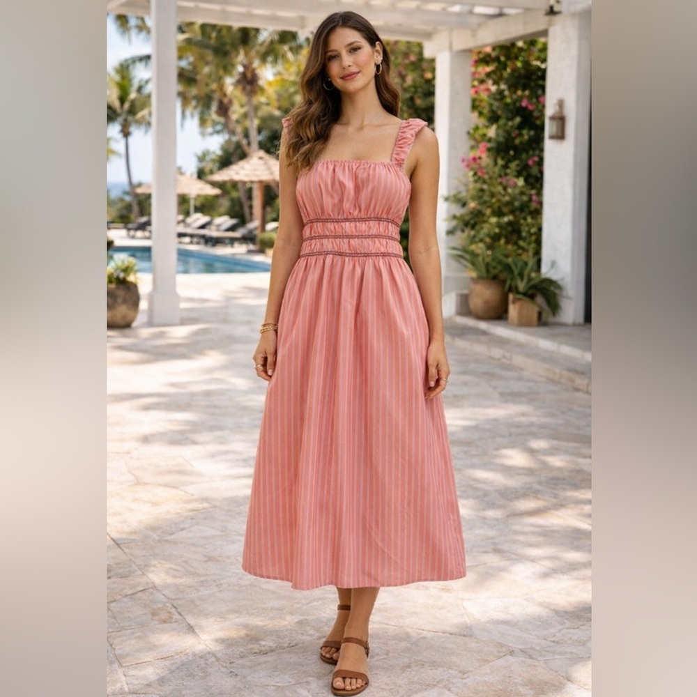 Vero Moda Coral Striped Midi Dress